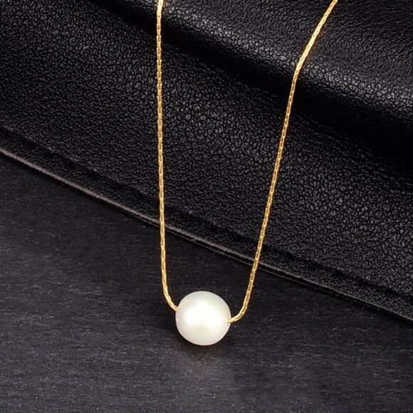 Floating Freshwater Pearl Necklace Sterling Silver Dainty Single Pearl Necklace - Picture 3 of 7